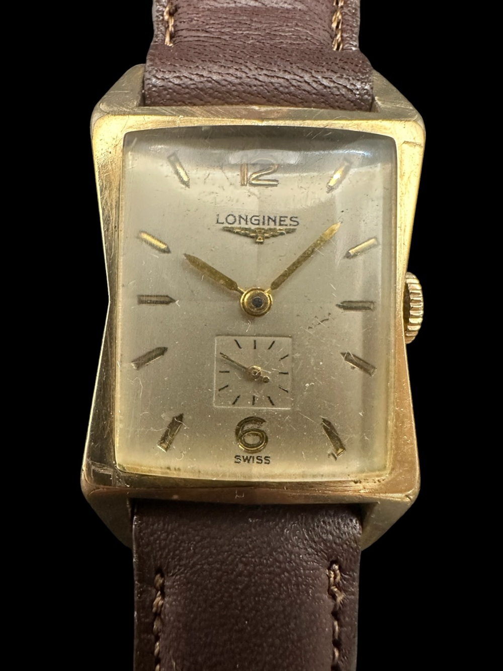 Longines Rectangular Gold and Silver Dial Dress Watch